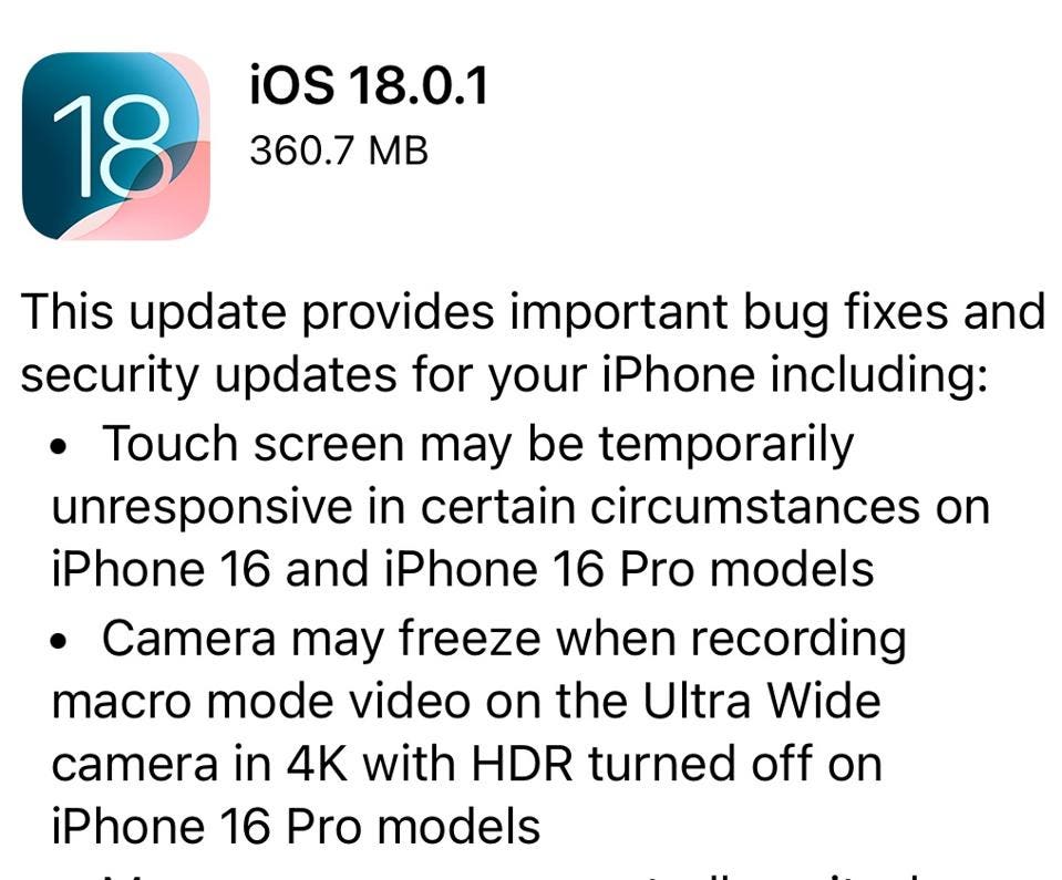 Ios 18.0.1—Apple Issues New Update Warning To Iphone Users